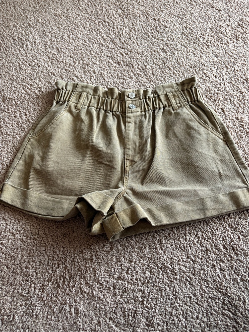 Forever 21 High-Waist Paperbag Shorts in Olive Green